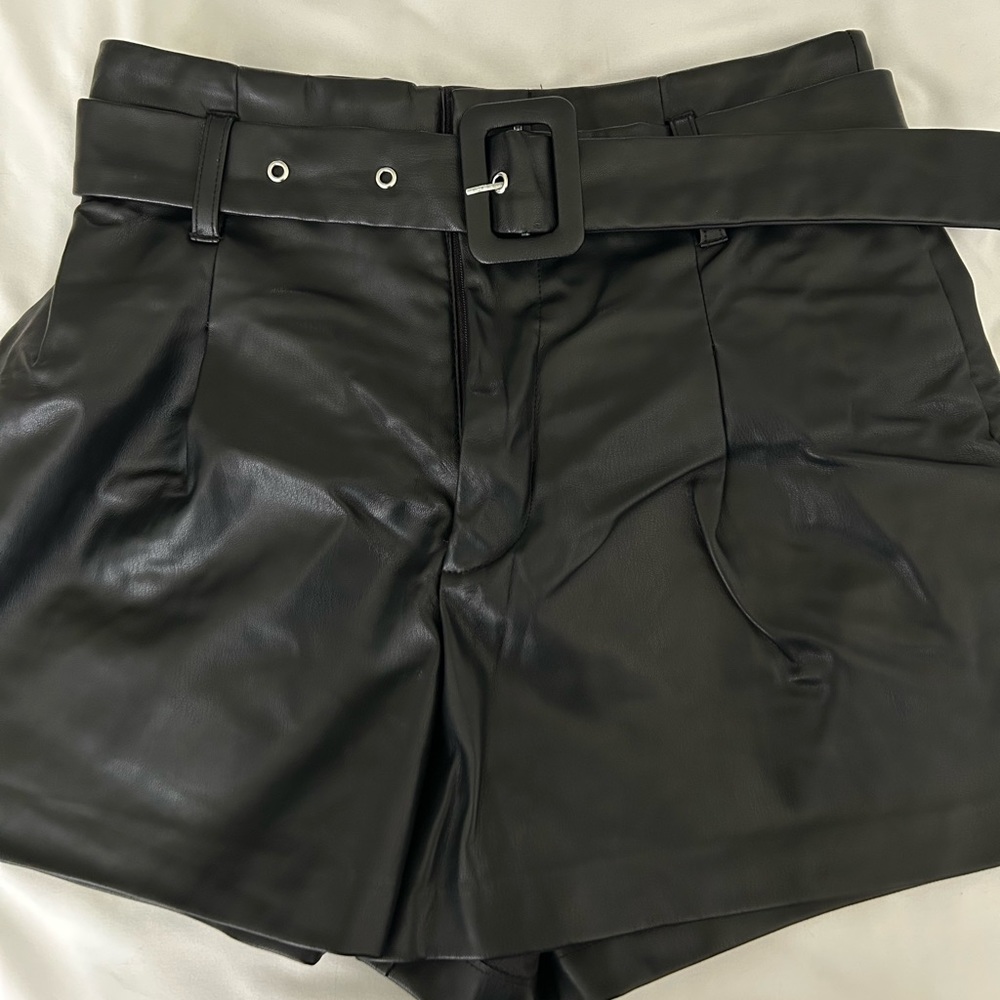 Zara Black Faux Leather High Waist Shorts Size S